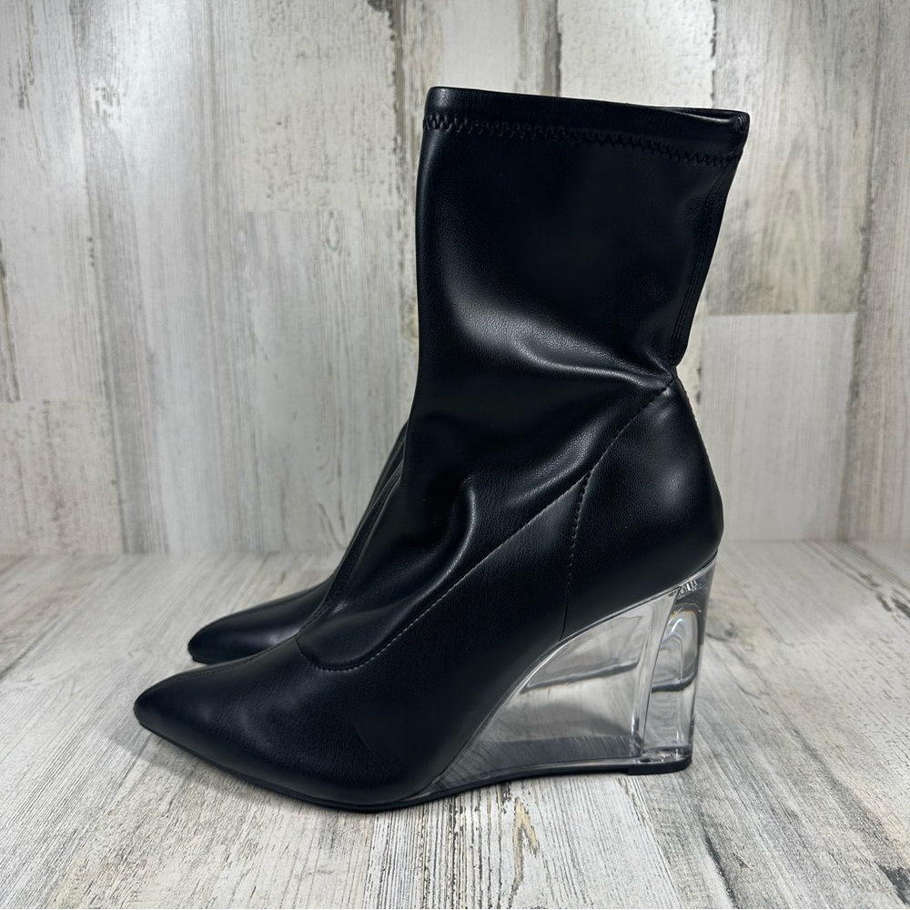 Open Edit (Nordstrom) Erika Wedge Bootie Women's‎ 8 Black Pointy Toe Clear Wedge